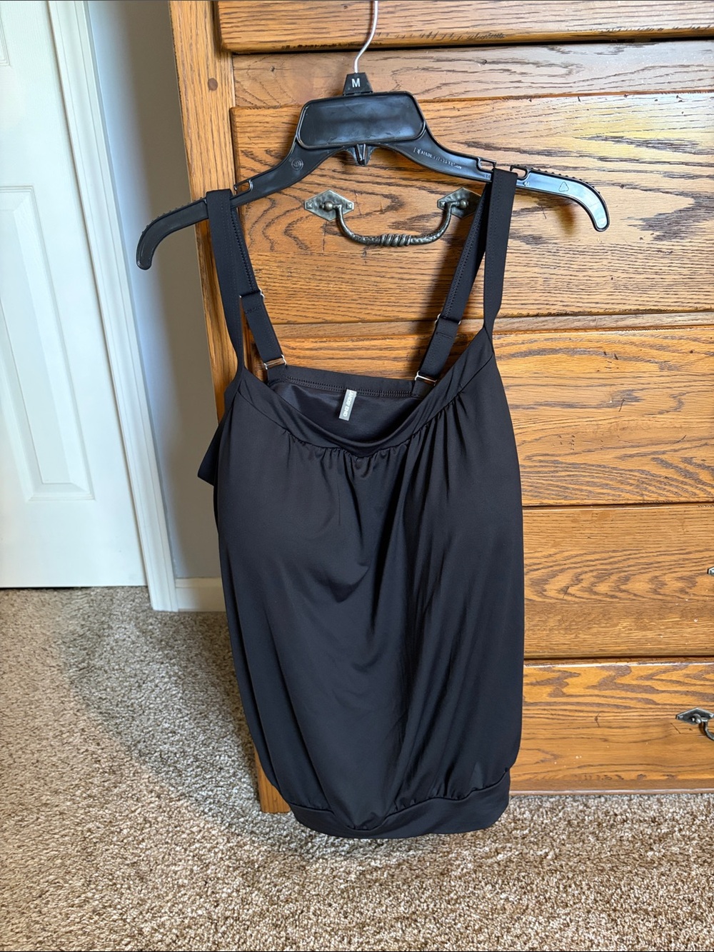 Black Adjustable-Strap Blouson Tankini